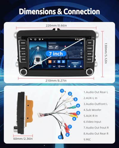 ESSGOO Android 15 4+64G Wireless CarPlay Androidd Auto Car Stereo Radio For VW Caddy Golf MK5 6 Polo Passat Seat RCD330,2 Din Bluetooth Radio mit 7 Inch Touchscereen FM RDS GPS WiFi Navi - Image 7