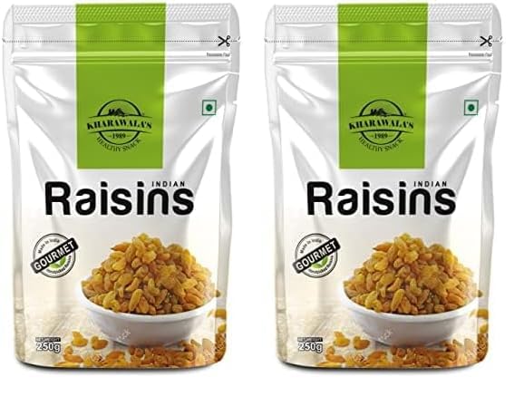 Image of KHARAWALA'S Premium Dried Indian Raisins - 250gm | Dry Fruits- Indian Kishmish | Rich In Nutiritons (Pack of 2)