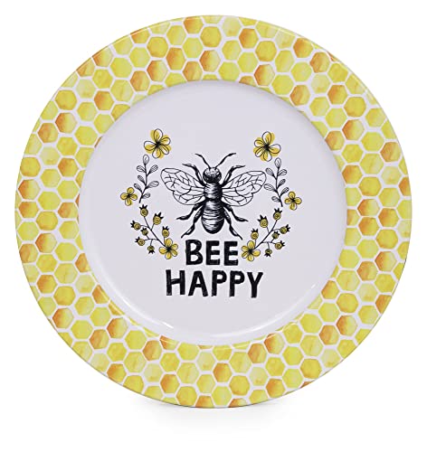 Boston International Metal Charger Plate Everyday Tableware, 13-Inches Diameter, Bee Happy