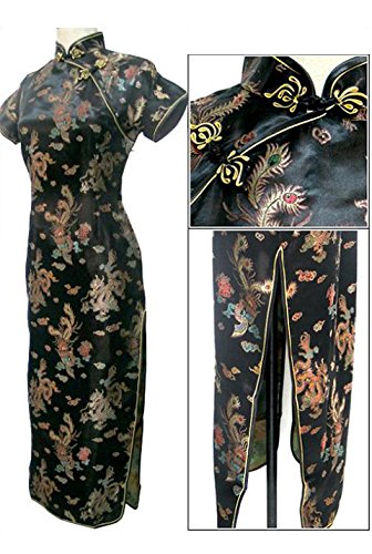 7Fairy Women\'s VTG Black Long Chinese Evening Prom Dress Cheongsam Size 2 US