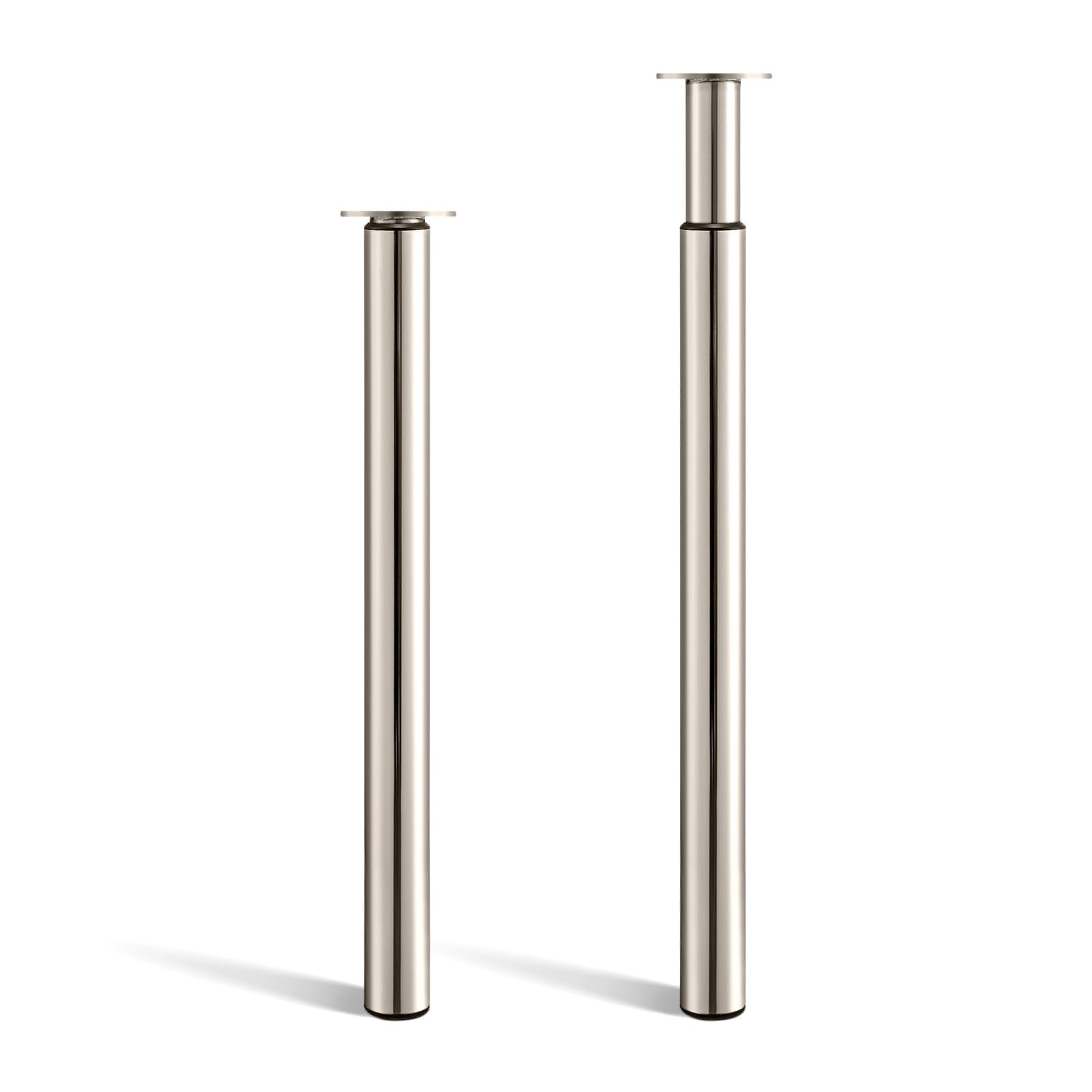 CROWNSHOP 2PCS Table Legs, Adjustable Metal Breakfast Bar Leg, 71-110 cm Height, 60 mm Diameter, Folding Design for Kitchen Worktop (Nickel Brushed, 2PCS)