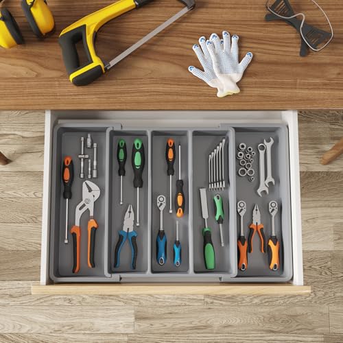 Miniatura 3 de Lifewit Organizador De Cajones De Utensilios, Organizador Cubiertos Grande Expandible Para Cocina, Soporte De Cubiertos Ajustable Para Cajon, Organizador Cajones Cocina, Plástico, Grande,Gris