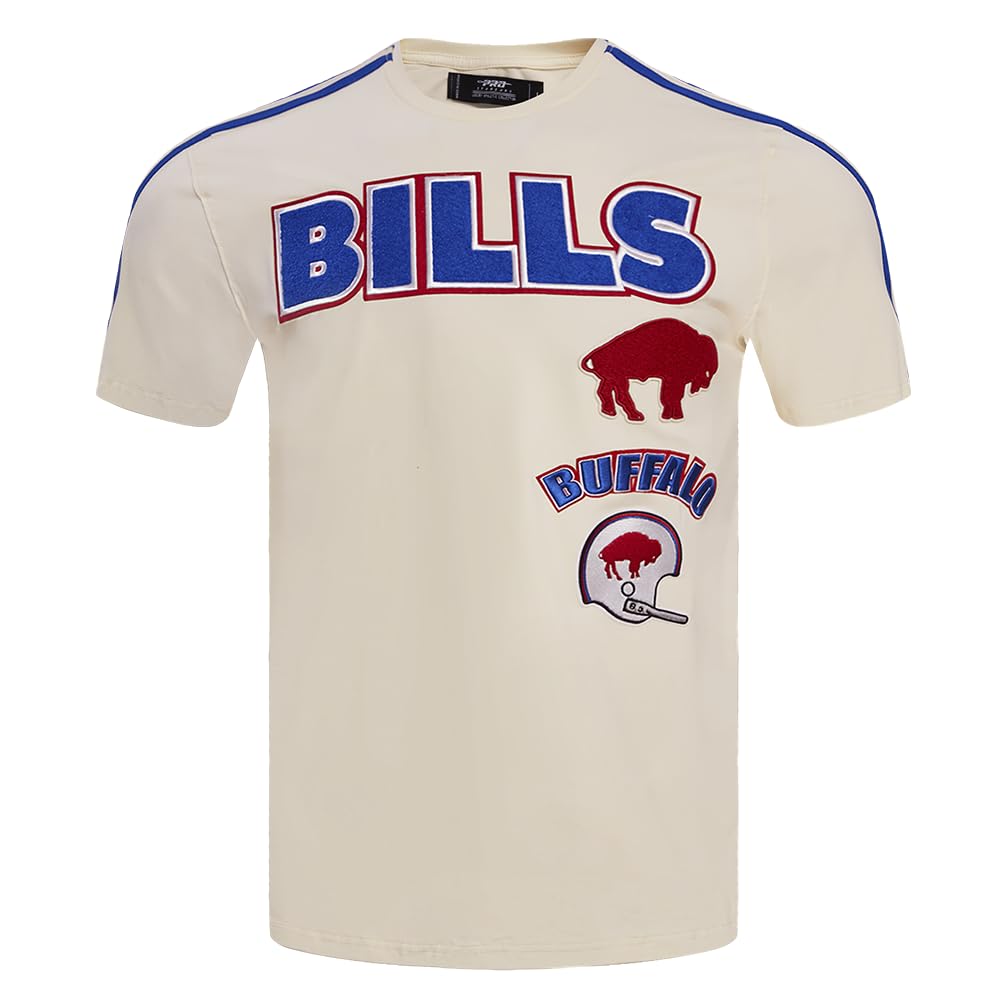 Pro Standard Mens NFL Buffalo Bills Retro Classics Taping Tee Eggshell/Royal Blue 2XL
