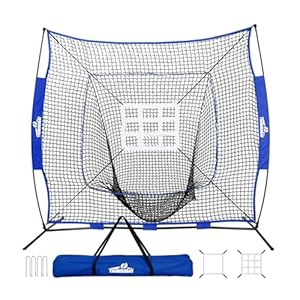THUNDERBAY 7×7 FT Baseball Softball Practice Net for Hitting & Pitching Net with Bow Type Frame, Carry Bag and Strike Zone,Baseball Training Equipment for Adult Sport,Youth Practice