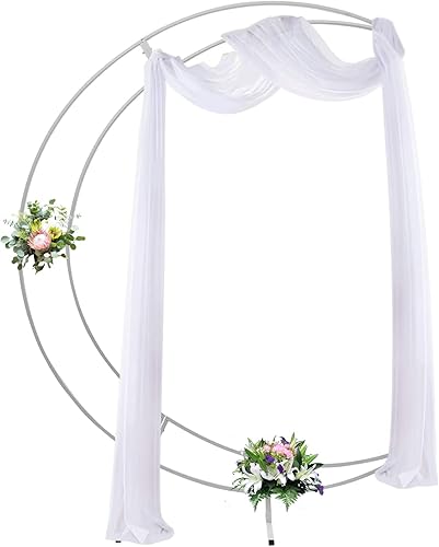Fetcoi Arco de boda de luna creciente blanca de 7 pies, diseño curvo de metal, soporte de telón de fondo para fotografía, marco de globo de flores,