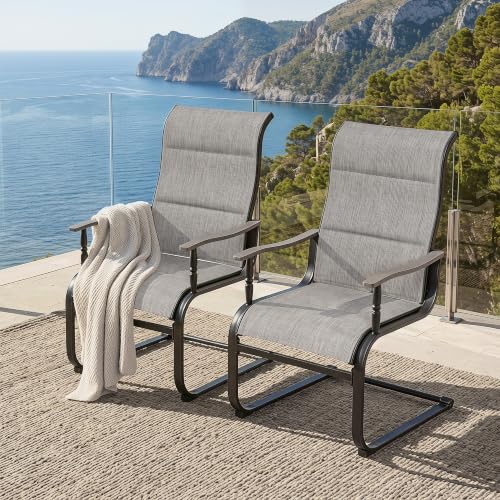 Image of NUU GARDEN Patio Dining Chairs Set of 2, C-Spring Motion Outdoor Chairs with Padded All-Weather Textilene, Wood-Grain Armrests, High-Back Metal Frame for Backyard, Deck, Garden, Grayish Brown