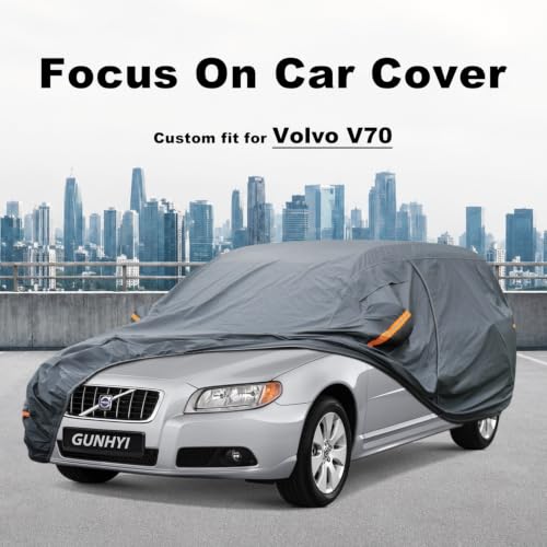 Image of GUNHYI Premium Car Cover Custom Fit Volvo V70, 16 Layers Heavy Duty Car Cover Waterproof All Weather with Zipper Door for Sun Rain Snow Dust Uv Protection