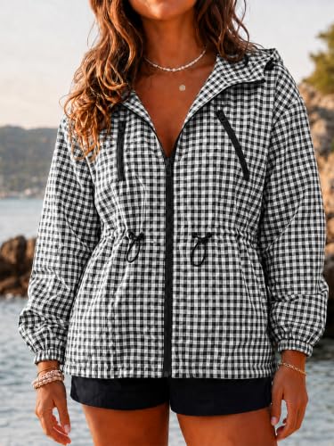 Fisoew Womens Rain Jacket Waterproof Plaid Raincoat Hooded Windbreaker - image 3