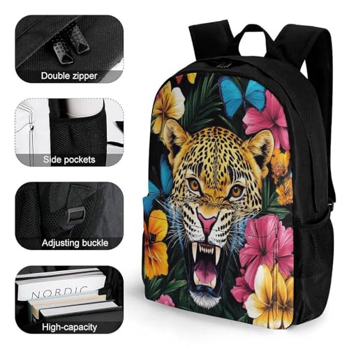 Cute Waterproof Jungle Florals Cheetah Leopard Print Bag, Backpack Easy to Storage, Lightweight Soft Bags for Outdoor Travel Work College Sports3