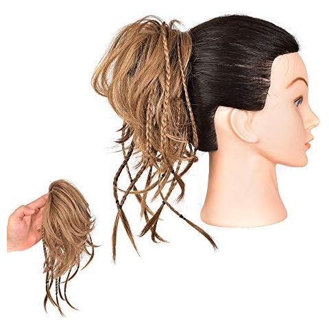 Messy Bun Hair Piece Fluffy Tousled Updo Hair Bun Curly Messy Bun with Braids Synthetic Ponytail Extension Hair Pieces for Women (Light Golden Brown Mix Pale Golden Blonde) Cover