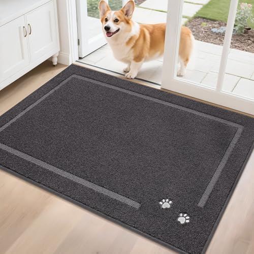 BEQHAUSE Hunde-Fußmatte für schlammige Pfoten, 81,3 x 121,9 cm, saugfähig, rutschfest, waschbar, schmutzabweisend, weich, flaches Profil für Vorder- und Hintertür, Dunkelgrau