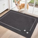 BEQHAUSE Dog Door Mat for Muddy Paws 32"x48", Absorbent Dirt Trapper Entryway Rug Non-Slip Washable Welcome Mat Soft Stain Resistant for Dogs Entry Indoor Door Mat, Dark Grey
