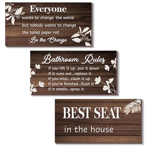 3 Pieces Brown Bathroom Decor Bathroom Rules Wall Art Brown...