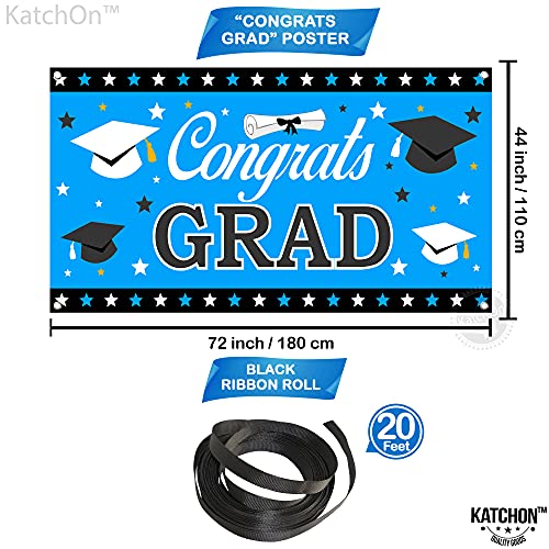 Image of KatchOn, XtraLarge Congrats Grad Banner - 72x44 Inch, Graduation Banner | Congratulations Backdrop | Blue and Black Congrats Grad Decoration | Graduation Decorations 2026