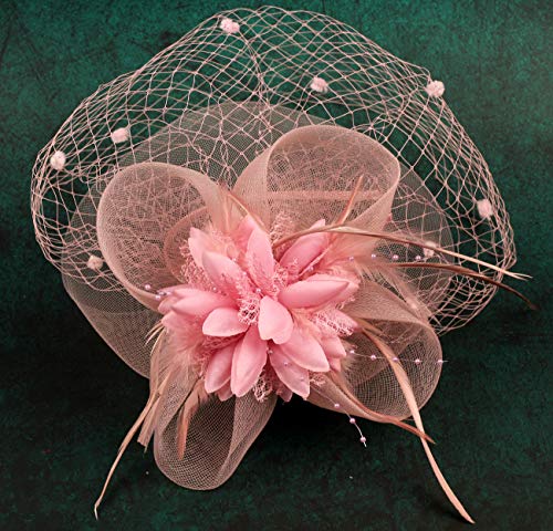 Cizoe Fascinator Hats for Women Tea Party Headband Kentucky Derby Wedding Flower Mesh Veil Fascinator (A-Blush Pink) - Thumbnail 6