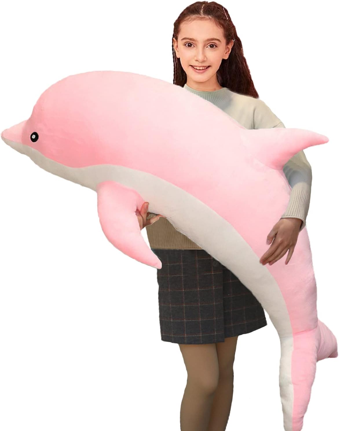 Somao Dolphin Stuffed Animals Plush Pillow Super Soft Sea Animal Plush Toys Dolls for Boys Girls Sleeping Cushion Gift (120cm/47.24in, Pink)