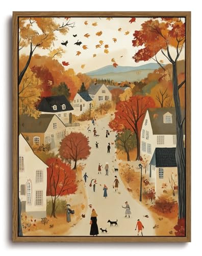 Image of KISSFOX Framed Wall Art Vintage Wall Decor Countryside Canvas Art Cottage Pictures Landscape Paintings Fall Prints Farmhouse Artwork For Bedroom Living Room Kitchen