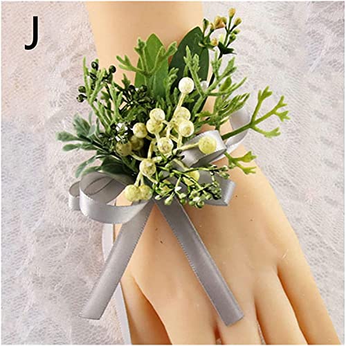 LIOYUHGTFY Boutonnière Mariage Poignet Fleur Bracelet Marié Mariée Main Fleur Vert Corsages Boutonnière Broche Fleur Artificielle Accessoires De Mariage 1105(Color:J) Cover