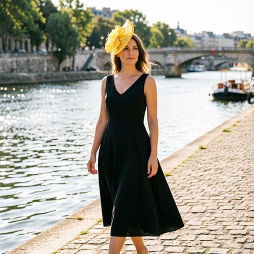 Image of DRESHOW Women Fascinator Hats Tea Party Hat Vintage Pillbox Hat Headband for Cocktail