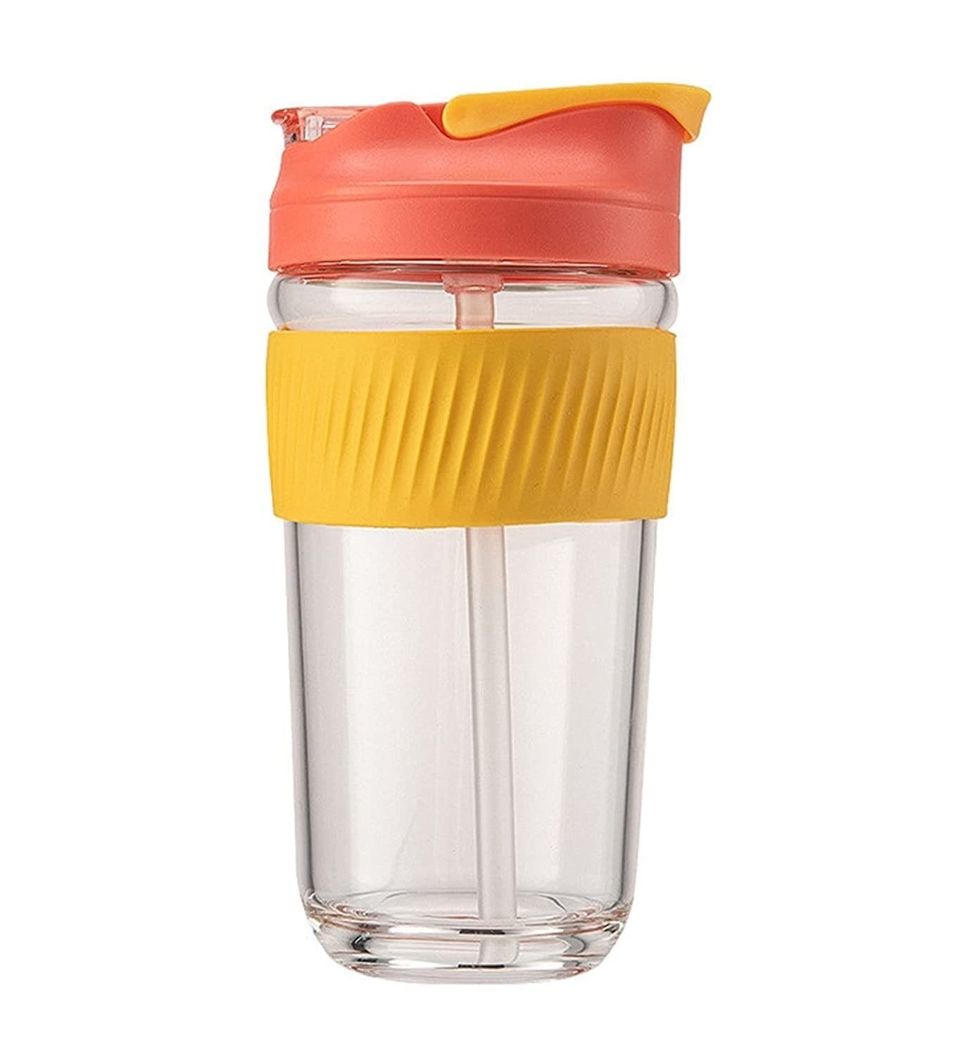 Botella de Agua Deportiva Botella De Agua De Material Tritan De 380ml/570ml Con Taza De Té De Café A Prueba De Fugas Con Funda De Silicona Sin BPA Botella Termica ( Blue : A Yellow , Size : 570ml )