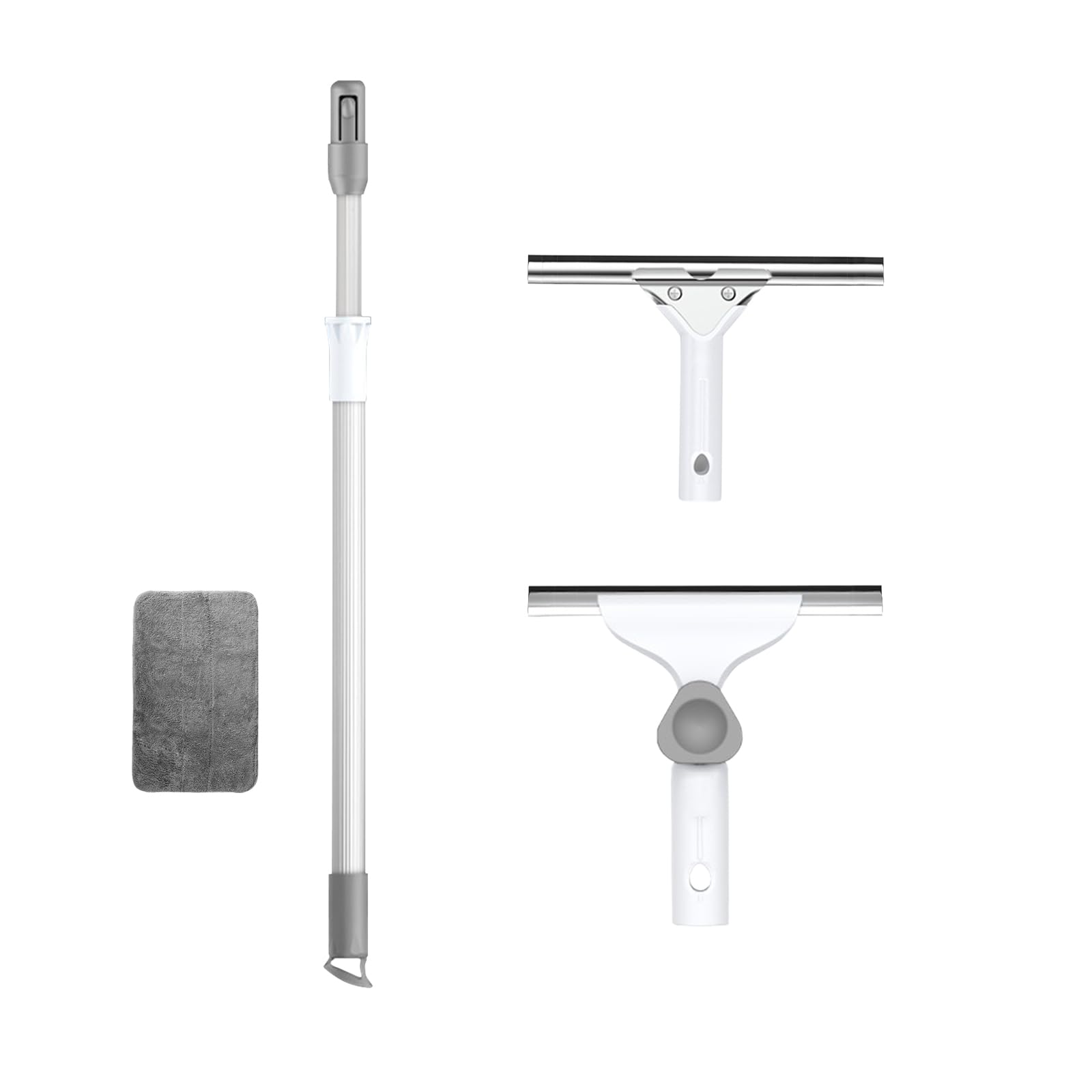 Limpiacristales Telescópico,Limpiador de Ventanas con aleación de Aluminio telescópico Mango,rascadora 25cm,paños de Microfibra,para Vidrio, Ducha Espejo (150cm)