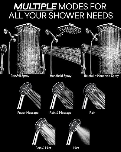 12 Inch High Pressure Rain Shower Combo - Metal Showerhead With Filter, Adjustable Arm & Hose, Matte Black - View #9