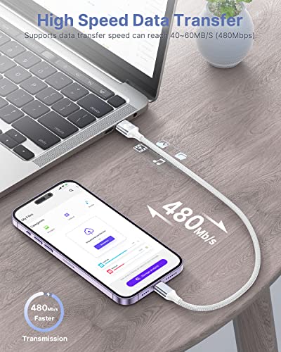 Aioneus Short iPhone Charger Cord 1ft 2Pack, Apple Certified USB A to Lightning Cable 1 Foot Nylon Braided Short iPhone Cable Fast Charging for iPhone 14 13 12 11 Pro Max XR XS 8 7 6 Plus SE