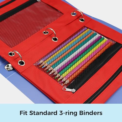 Image of Pencil Pouch for 3 Ring Binder, Pencil Case Bag with Zipper, 600D Fabric Pencil Pouch Holder Accessories, Clear Window Pencil Case Aesthetic Back to School Organizer Pockets for Boy Girl (Red)