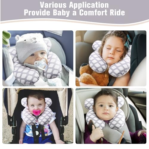 Image of vocheer Baby Travel Pillow(Upgraded), Head and Neck Support Pillow for Pushchair, Car Seat,Stroller, Bouncer, Cotton(White Cloud)