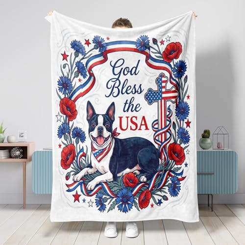 Couverture chaude et pelucheuse en flanelle pour chambre à coucher, camping, canapé de Boston Terrier (250 x 152,4 cm), motif fleurs chrétiennes