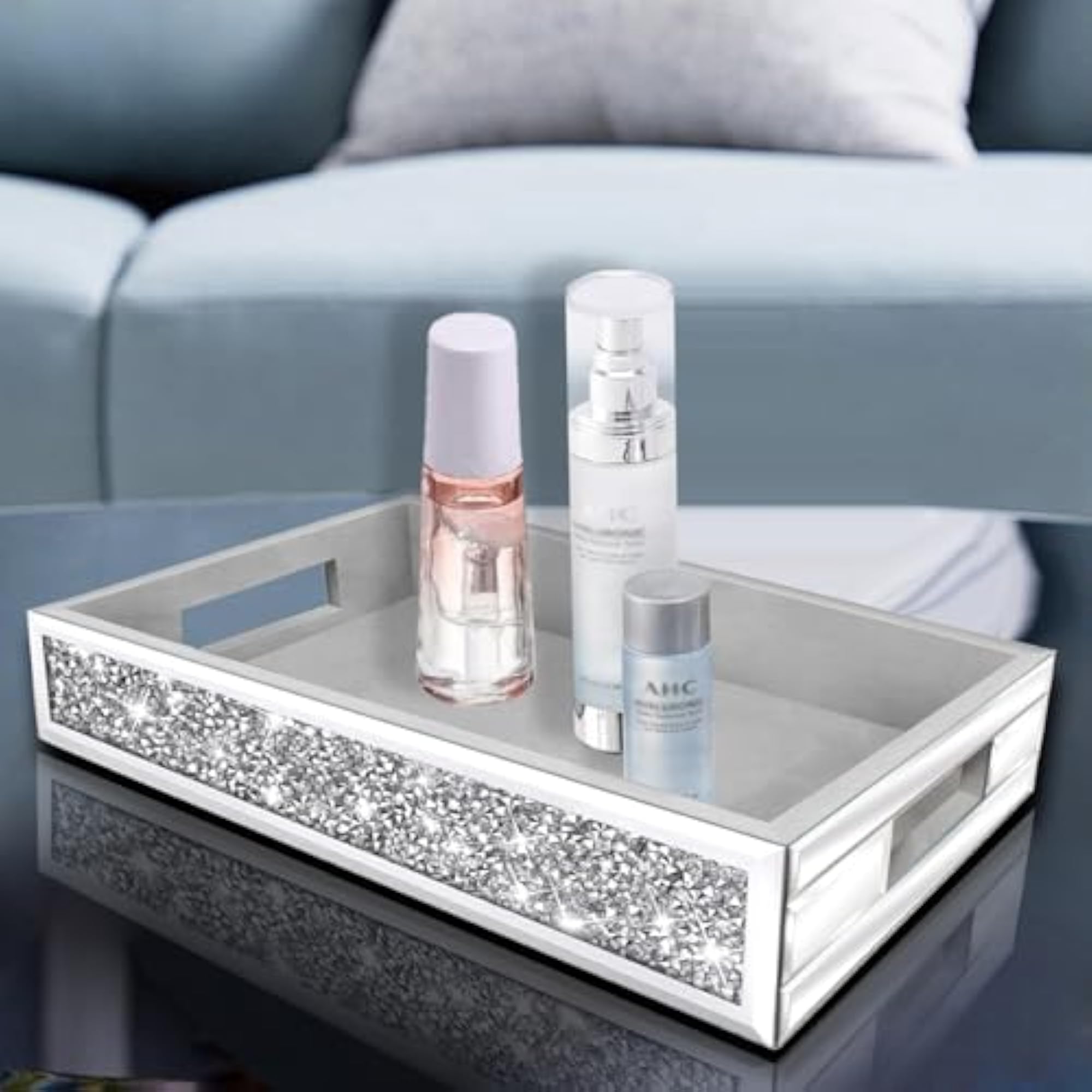 Luxury Crystal Diamond Mirrored Serving Tray