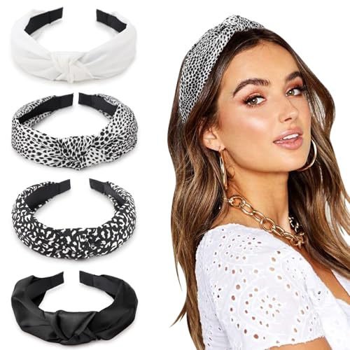 DRESHOW 4 Pièces Bandeaux pour Femmes et Filles Imprimé Fleuri Plastique Noué Bandeau Mode Boho Large Barrettes à cheveux Non glissant Cheveux Accessoires