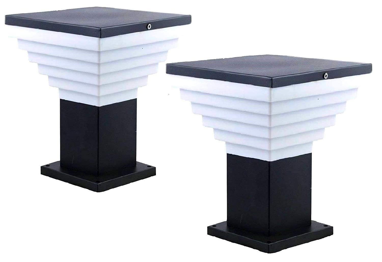 G & R SONS Staircase Step Design Outdoor Pillar Post Main Gate Wall Light, (Black,Pack of 2)