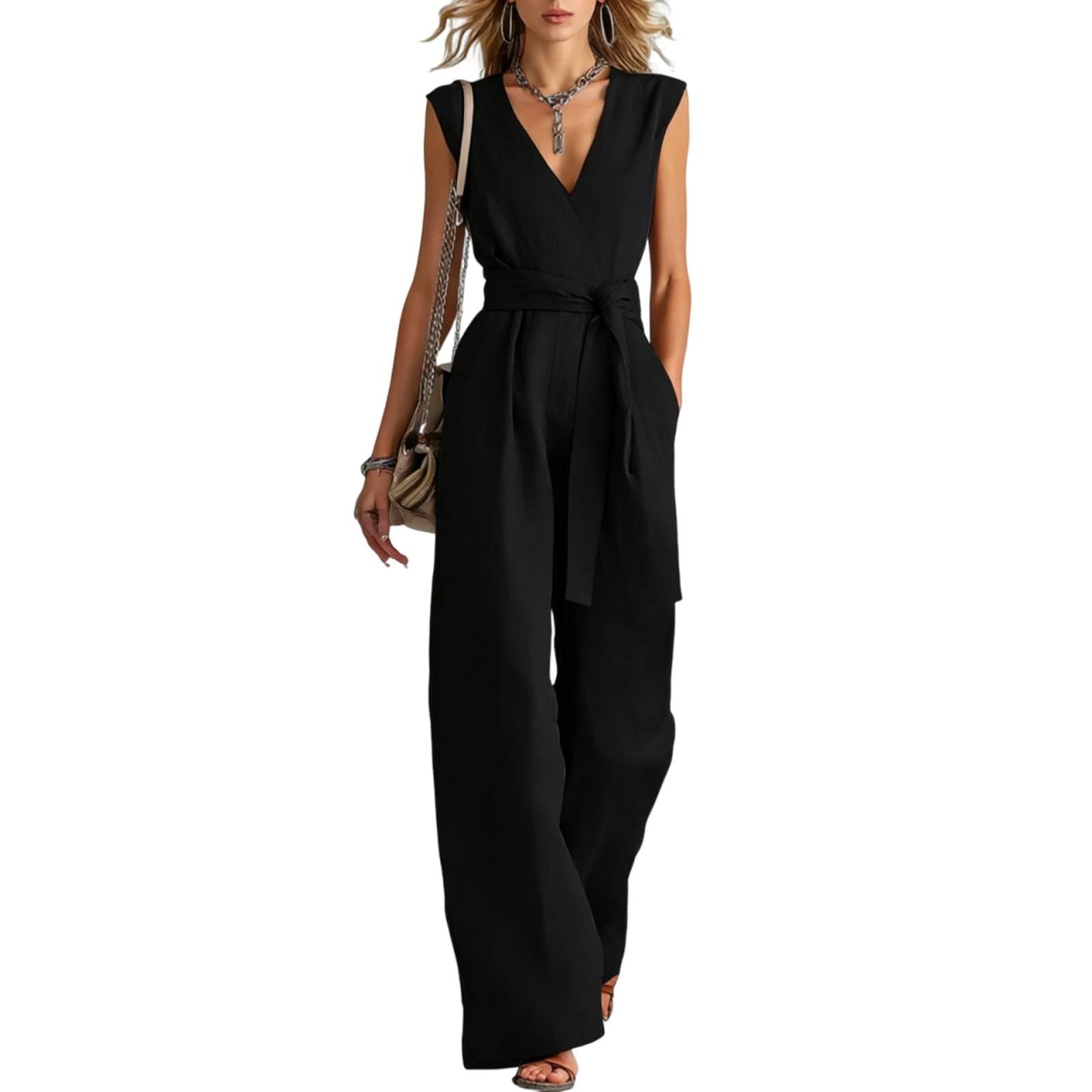 Tuta da donna elegante, estiva, senza maniche, scollo a V, con