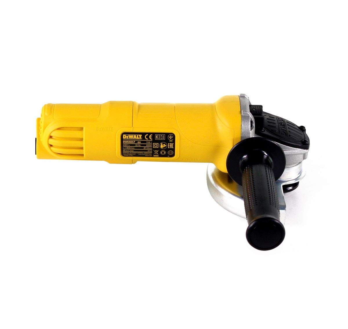 DEWALT - Mini Amoladora 800W, Empuñadura Lateral y Cubierta de Protección, Disco Ø125mm, Velocidad en Vacío 11800rpm, Compacta y Ligera - DWE4057-QS