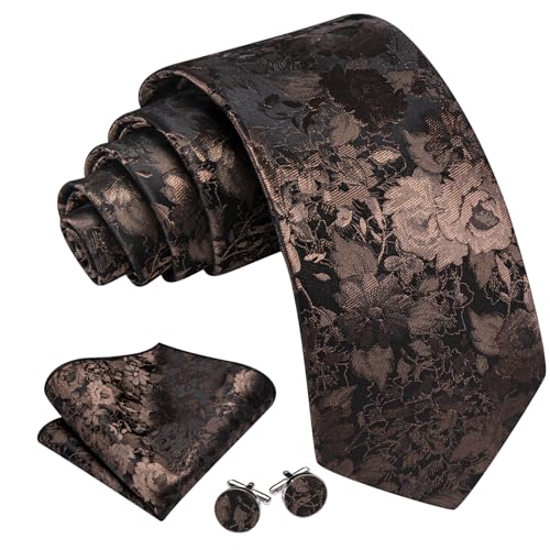 Image of Barry.Wang Flower Ties for Men Handkerchief Cufflinks Set Wedding Necktie Set Party