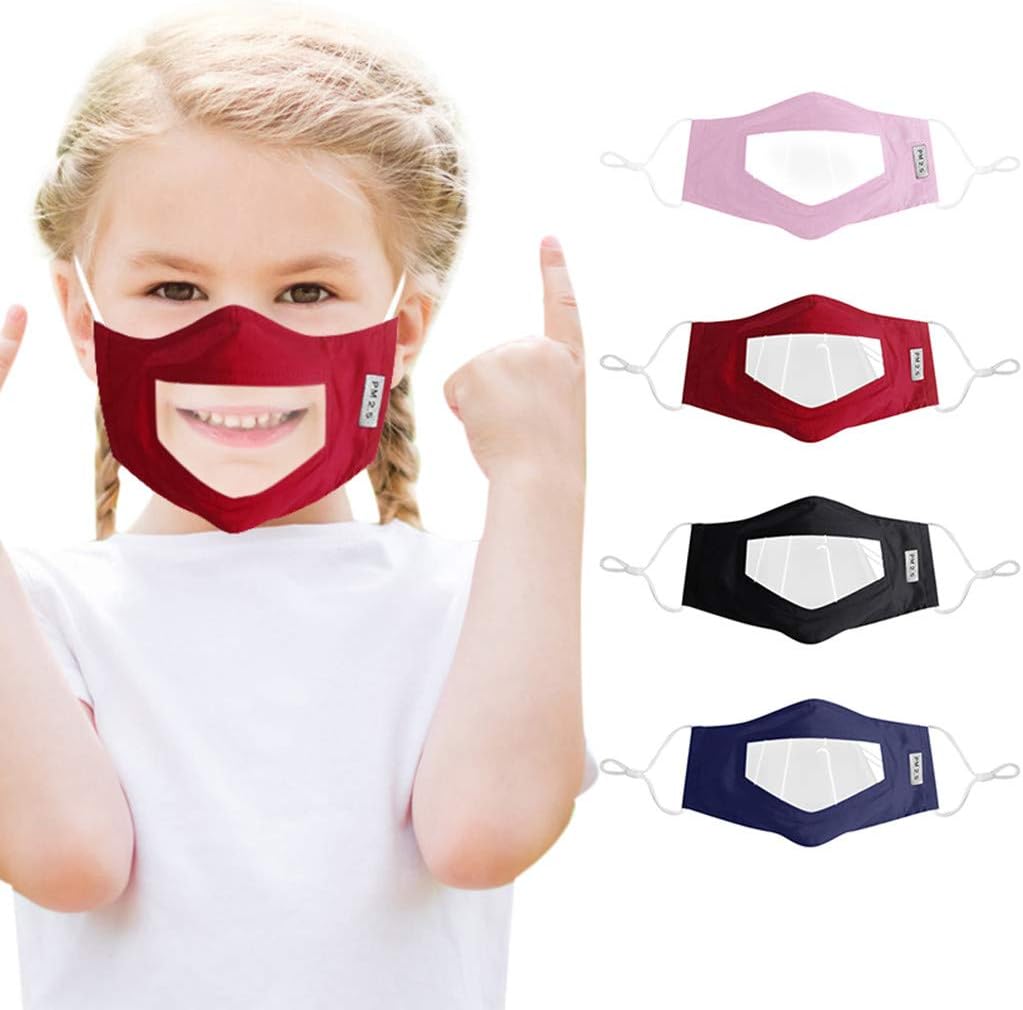 Andees 4PC Reusable Face Ma Dust Mouth Ma with Clear Window Visible Expression for The Deaf and Hard of Hearing, Washable Anti Dust Face Bandanas Protective M for Adults Men Women