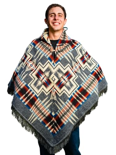 Adult Ponchos with Hood for Men – Alpaca Mens Poncho with Hood – Ponchos for Men – Traditional Alpaca Poncho