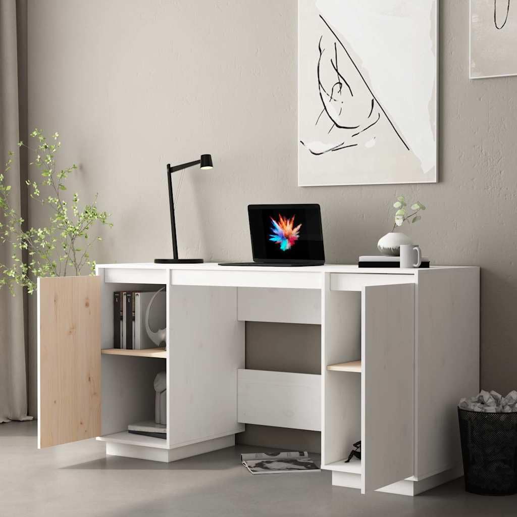Escritorio 140x50x75 cm Madera de Pino Sólido Blanco