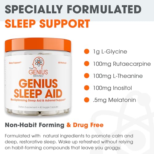 Genius Sleep AID - Smart Sleeping Pills Supplement - Relaxation Enhancer and Mood Support w/Inositol, L-Theanine & Glycine - 40 Capsules - Image 4