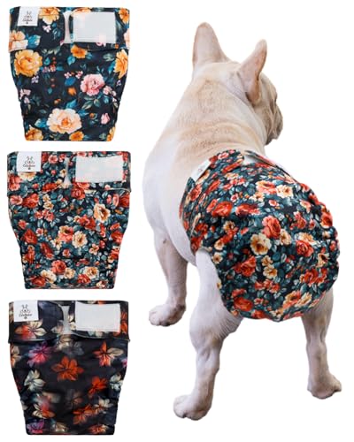 CuteBone Washable Dog Diapers Female No Tail Hole 3 Pack Reusable Doggie Period Training Pants for Docked-Tail Frenchie French Bulldog Boston Terrier Without Tail