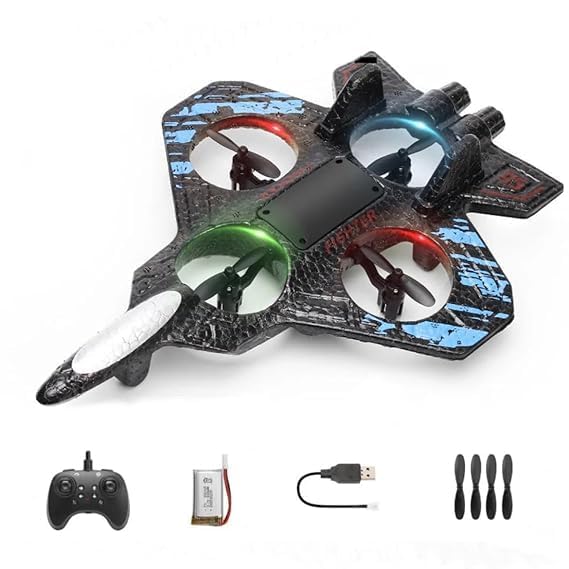 Image of Remote Control Fighter Jet Drone for Kids & Adults | 2.4GHz RC Airplane Drone with LED Lights, Stable Flight, Easy Controls, Rechargeable Flying Toy Gift