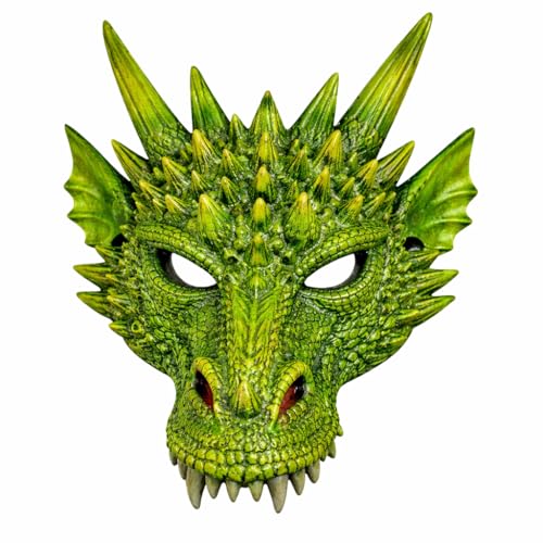 Fartoni Masque Dragon Vert Pour Enfant Ou Adulte Sans Ailes Ni Autres Accessoires, Idéal Comme Costume Dragon Enfant. Masque de dragon pour cosplay.