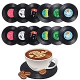 Retro Vinyl Untersetzer,RONGYI 12 Stück CD Untersetze Multifunktionale, rutschfeste Dekoration im Retro-Stil Vinyl-Untersetzer Coasters für Getränke, Bier, Kaffee, Milch, Sekt (Schwarz)