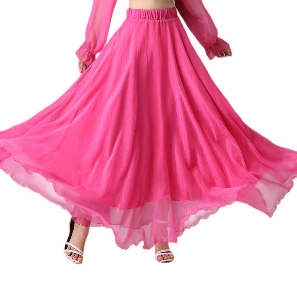 Gonne,Gonna Midi in Chiffon Rosso Rosato da Donna Boho 8M Grande Gonna Plissettata Swing Flowy Leggera A-Line Increspato Ruffle Mopping Floor Beach Gonne Lunghe per Ragazze Ladies
