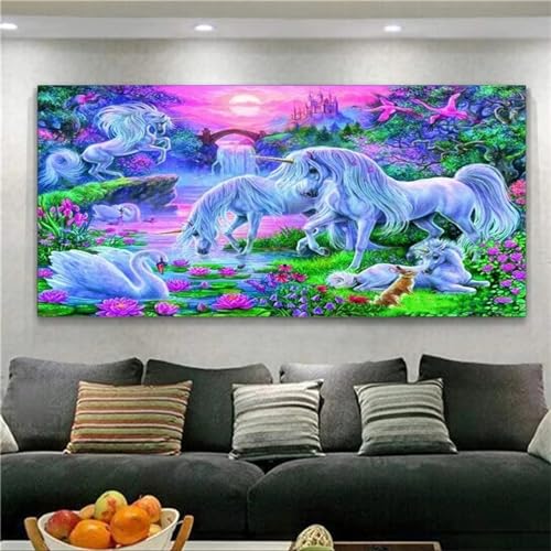 Diamond Painting Licorne 5D DIY Kit Complet Enfants Adultes Peinture Diamant Strass 50x150cm
