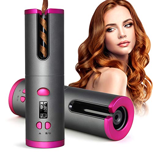 Cordless Automatic Hair Curler,Glynee Multi-function Adjustable Temperature with LCD Temperature Display and Timer