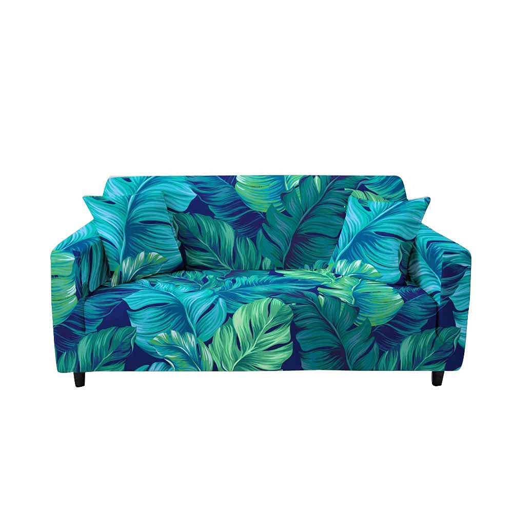 Fansu Blue-Green Sofa Cover Slipcover Stretch Furniture Cover 3D Palm Leaf Printed Universal Settee Couch Cover Home Decor, Non Slip Soft Removable Washable Pet Protector (,3 Seater)