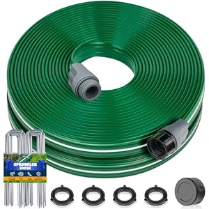 Jin&Bao Sprinkler Hose with Holes 50FT, Heavy Duty Watering Garden Hose, High-Efficiency Sprinklers System for Lawn and Garden with Staples