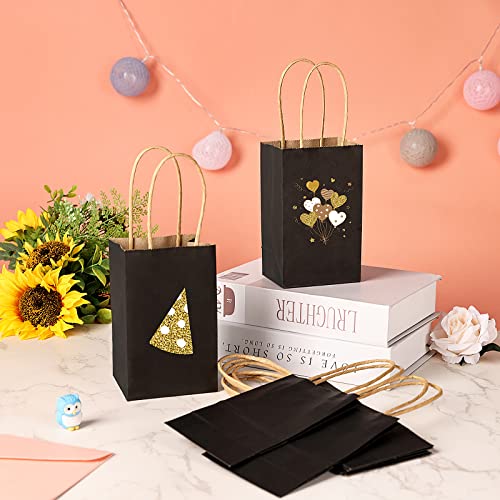 Moretoes 60Pcs Small Black Kraft Paper Bags 6 X 3.5 X 2.4 Inches Mini Gift Bags With Handles Bulk Party Favor Bags Candy Bags #TOP5